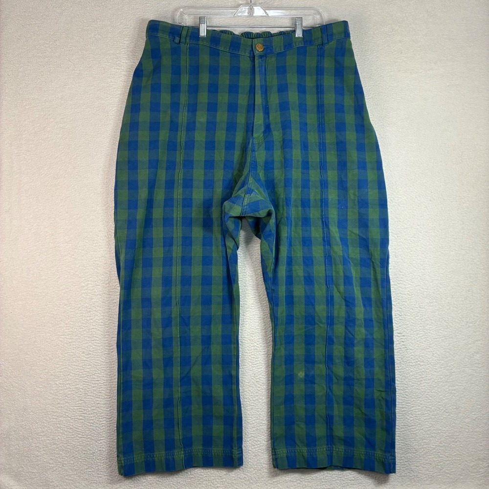 Big Bud Press Western Pants Women 2XL Blue Green Gingham Plaid Boho Plus